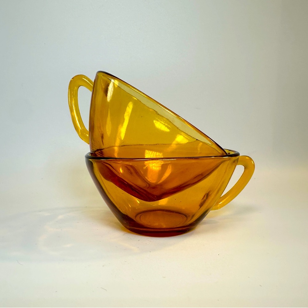 VTG Vereco France Amber Glass Square Cups Set‎ of 2 MCM